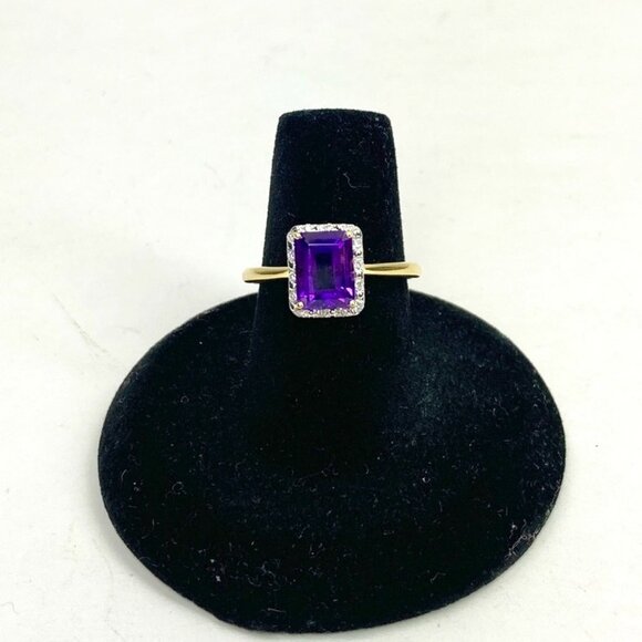 DirtyBombBoutique Jewelry - 18K Solid Yellow Gold Amethyst with Diamond Halo Ring Size 6.75